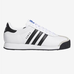 Adidas Men's Samoa White and Black Sneakers with Blue Accents